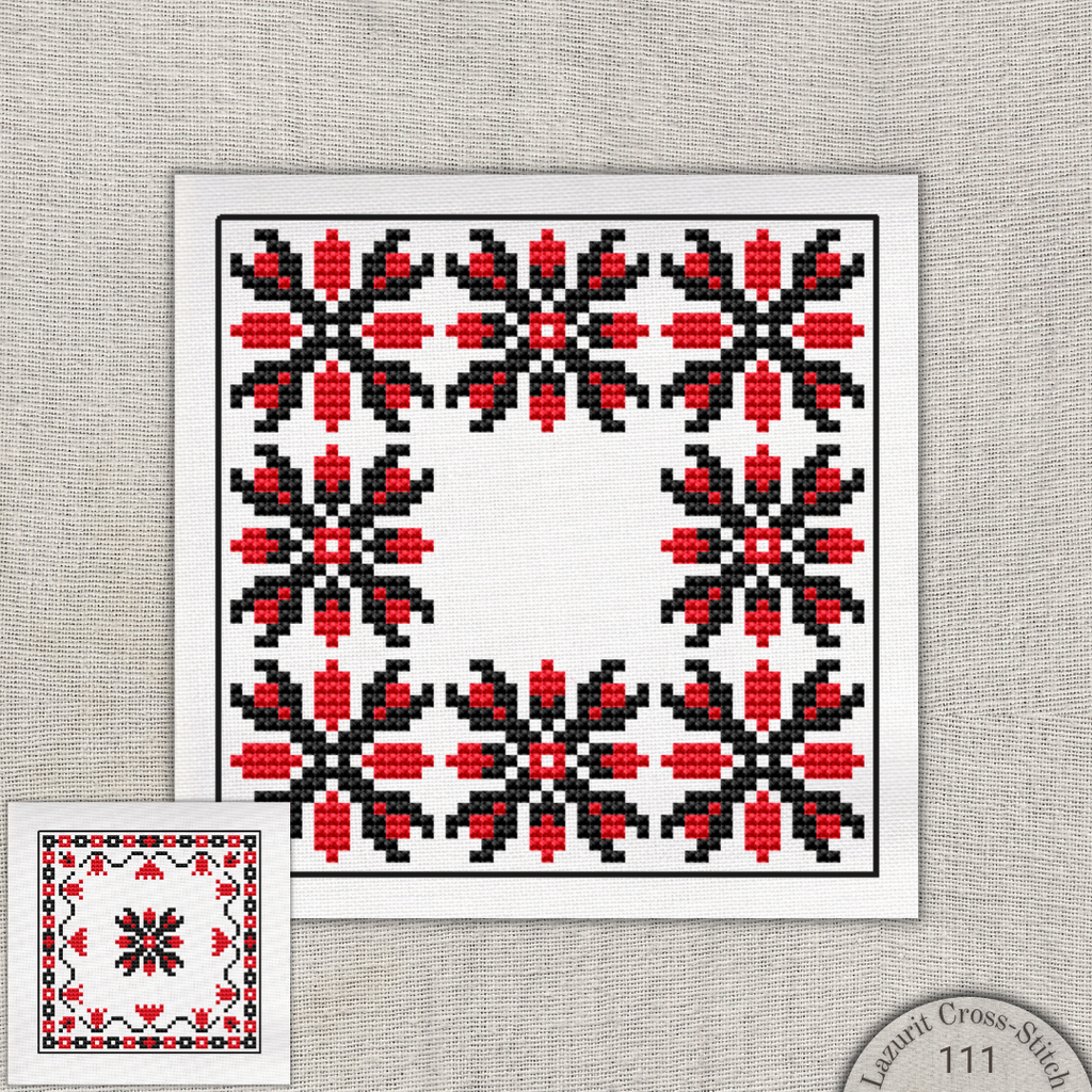 Floral Motifs Cross-Stitch Pattern in Vintage Red and Black