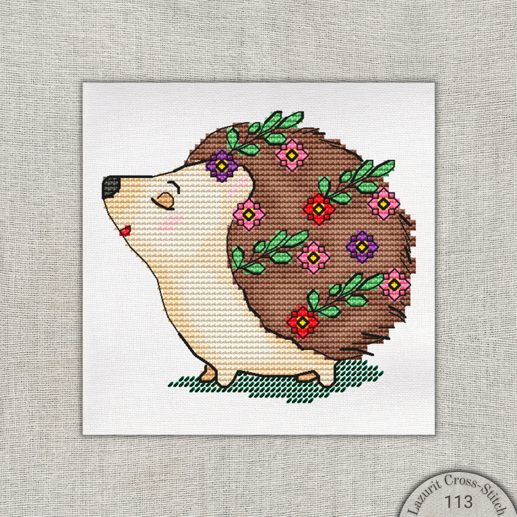 Bloom Buddy Hedgehog Cross-Stitch Pattern - Whimsical Needlework | Nature-Inspired Hedgehog Cross-Stitch Chart - DIY Embroidery Pattern