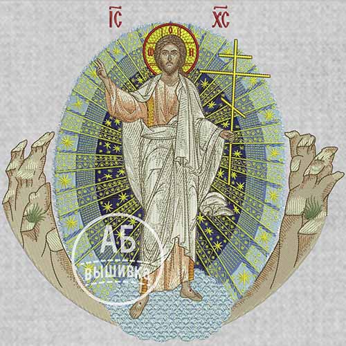Дизайн машинной вышивки иконы Воскресение Христово 26х26 см