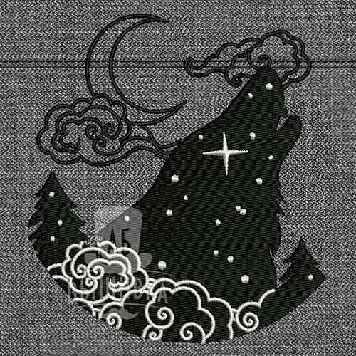 Дизайн машинной вышивки Волк воющий на луну 4