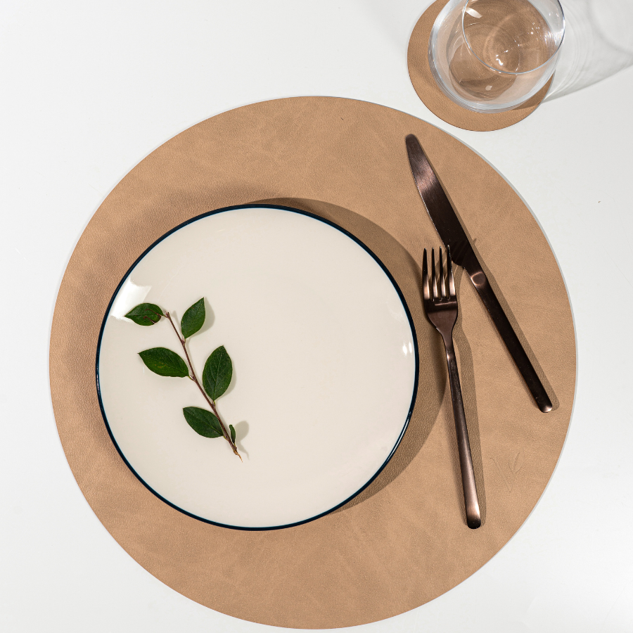 Плейсмат из кожи круг 38 см VERO, песочный
