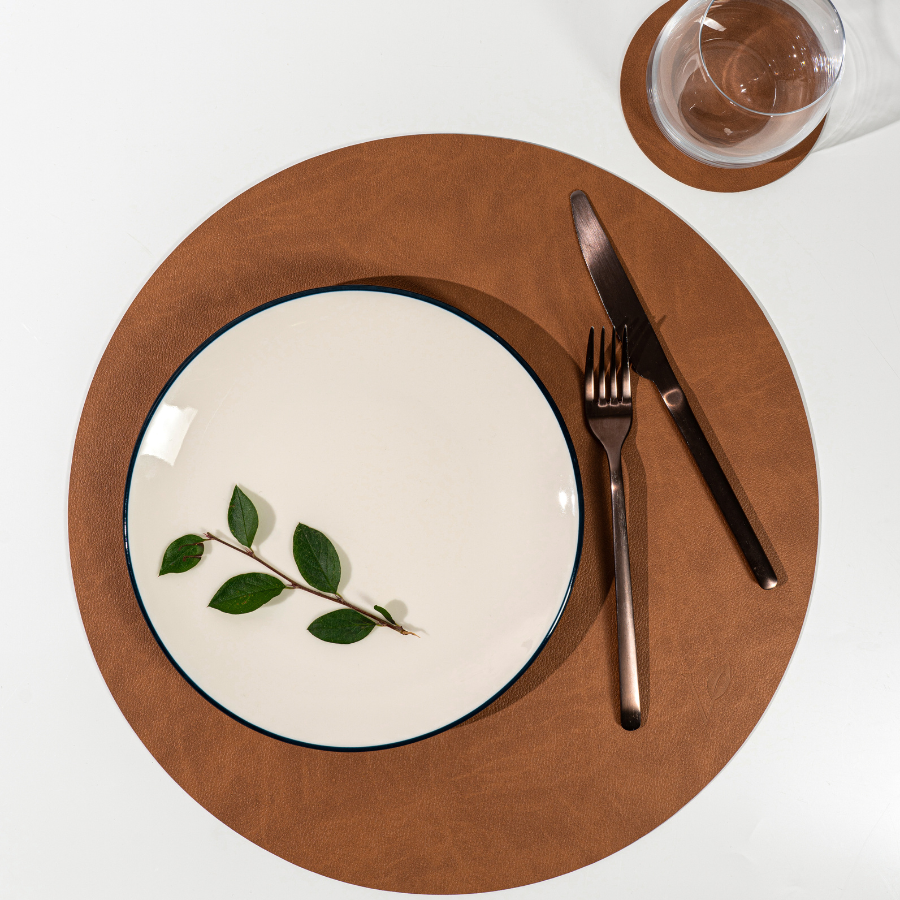 Плейсмат из кожи круг 38 см VERO, коричневый