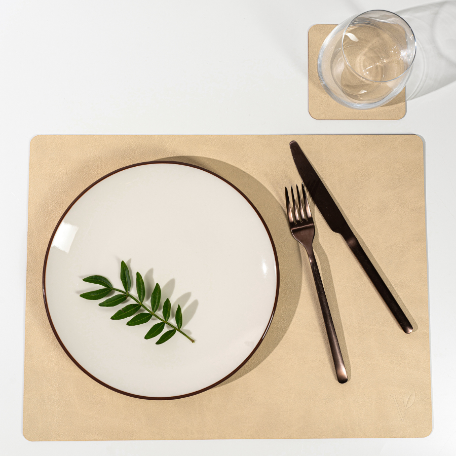 Плейсмат из кожи прямоугольник 30х40 см VERO, кремовый