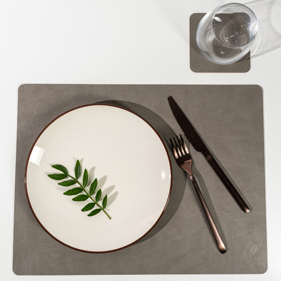 Плейсмат из кожи прямоугольник 30х40 см VERO, светло-серый