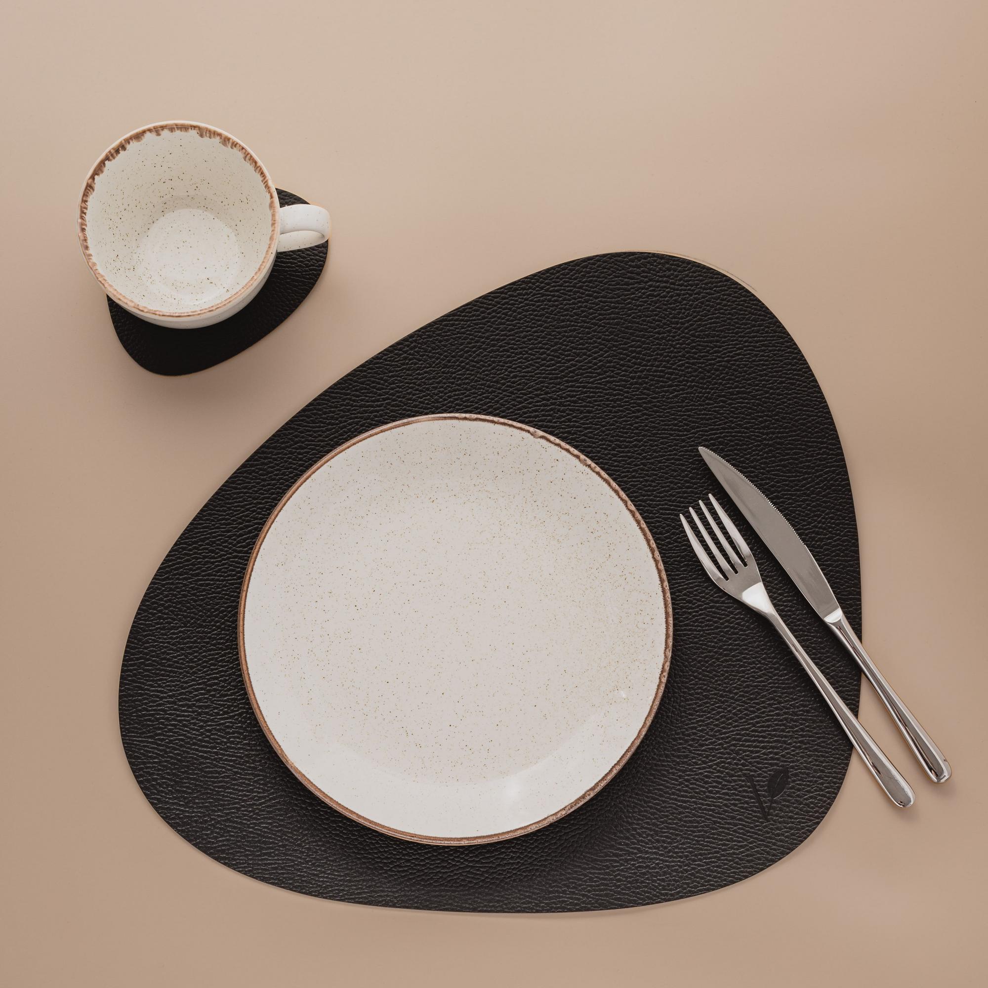 Плейсмат из кожи асимметричный 37х44 см с подстаканником VERO, черный