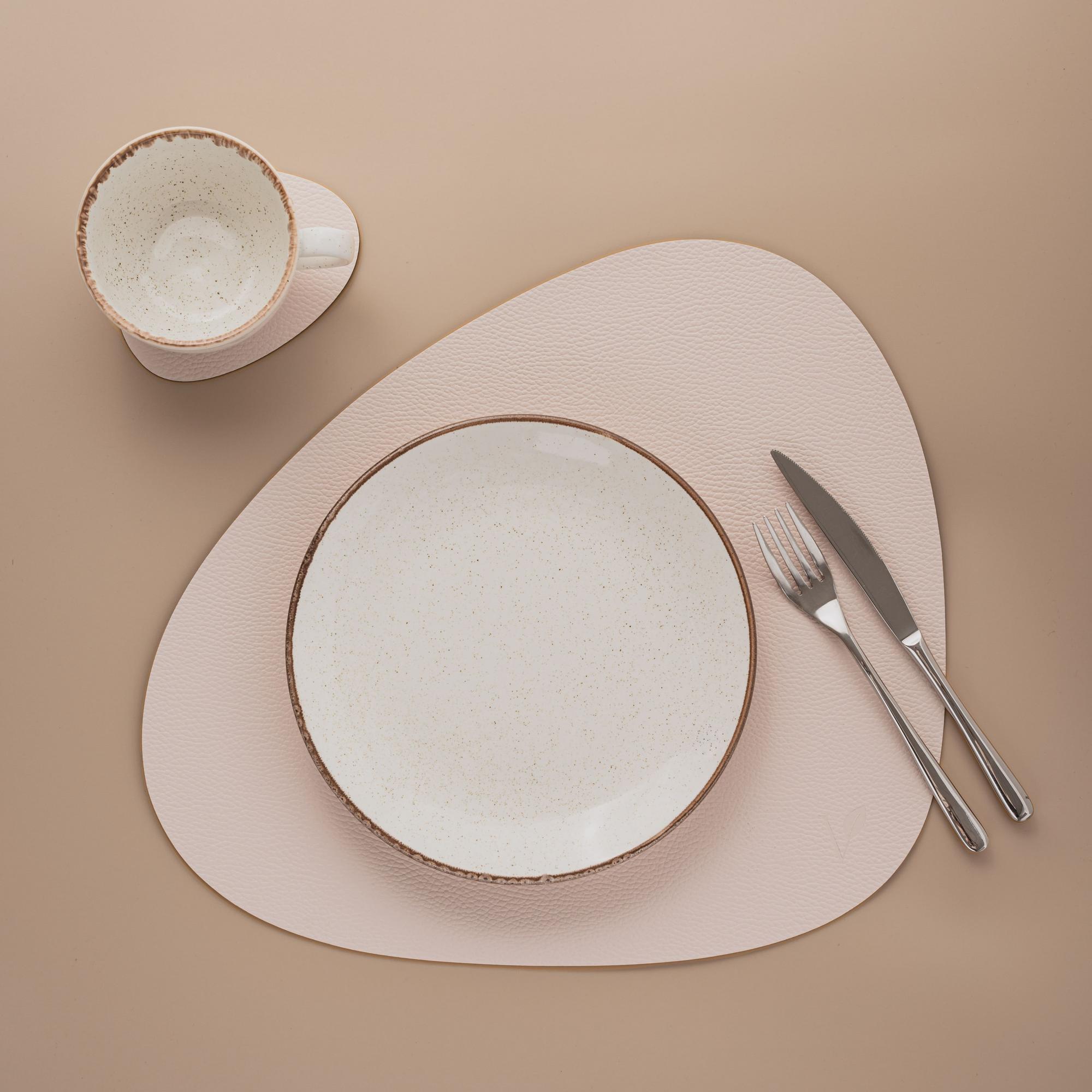 Плейсмат из кожи асимметричный 37х44 см с подстаканником VERO, кремовый