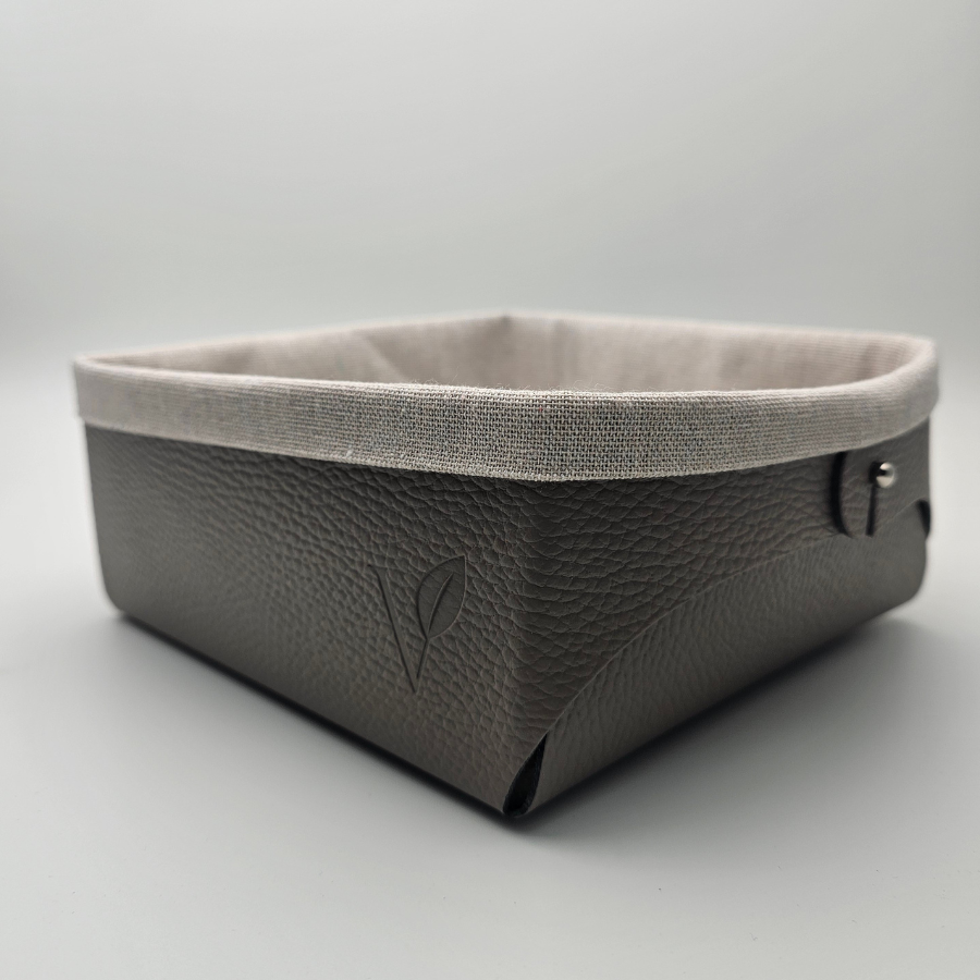 Хлебница из кожи 23х22х9 см VERO, теплый серый