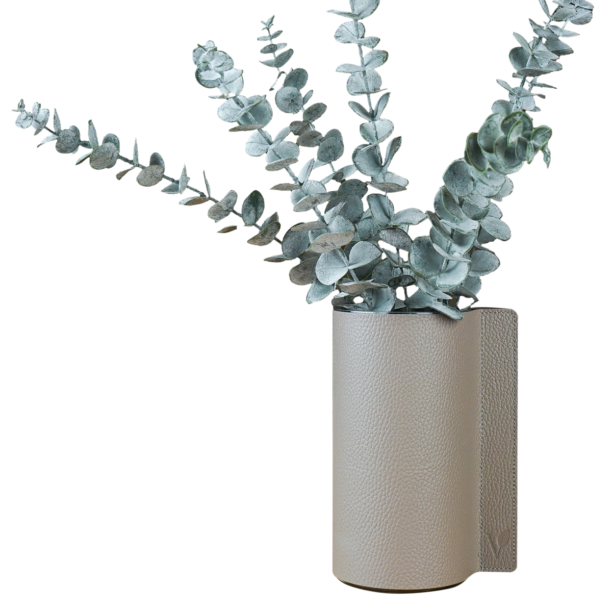 Ваза для цветов из кожи 10х20 см VERO, теплый серый