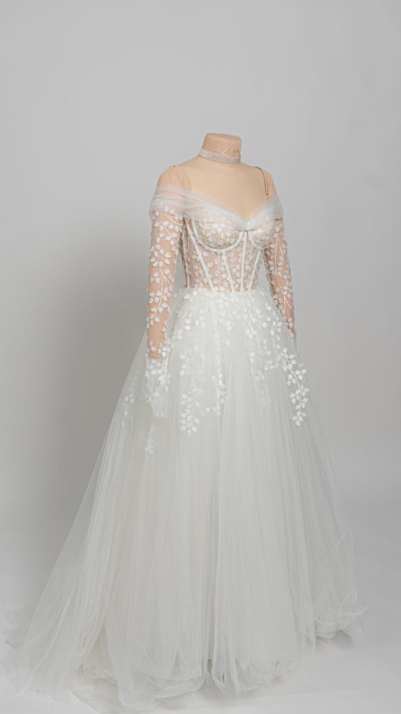 Wedding Corset Dress with 3D Embroidery, and Detachable Elements  "Brielle"