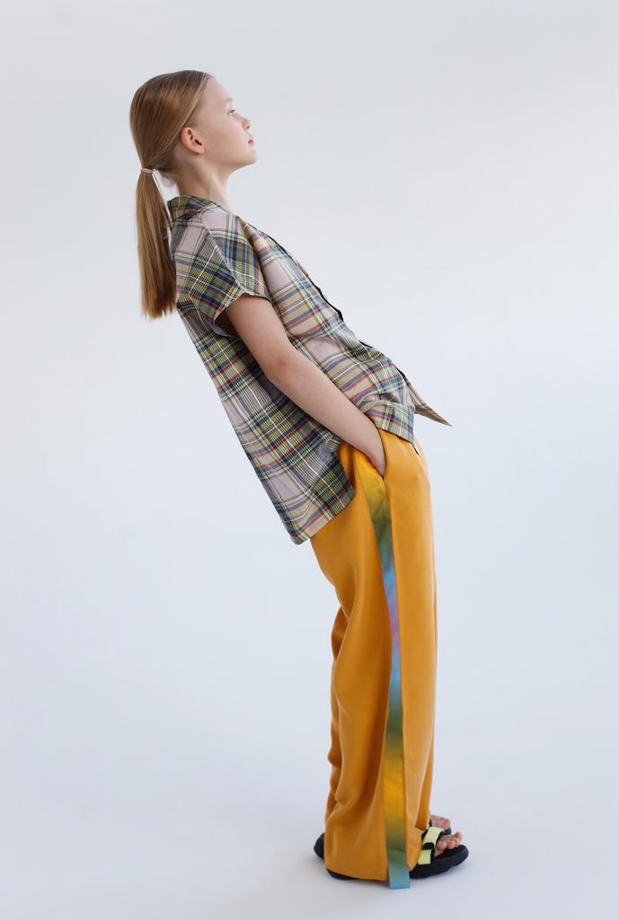 Брюки широкие на резинке с лампасами "Pajama party", манго