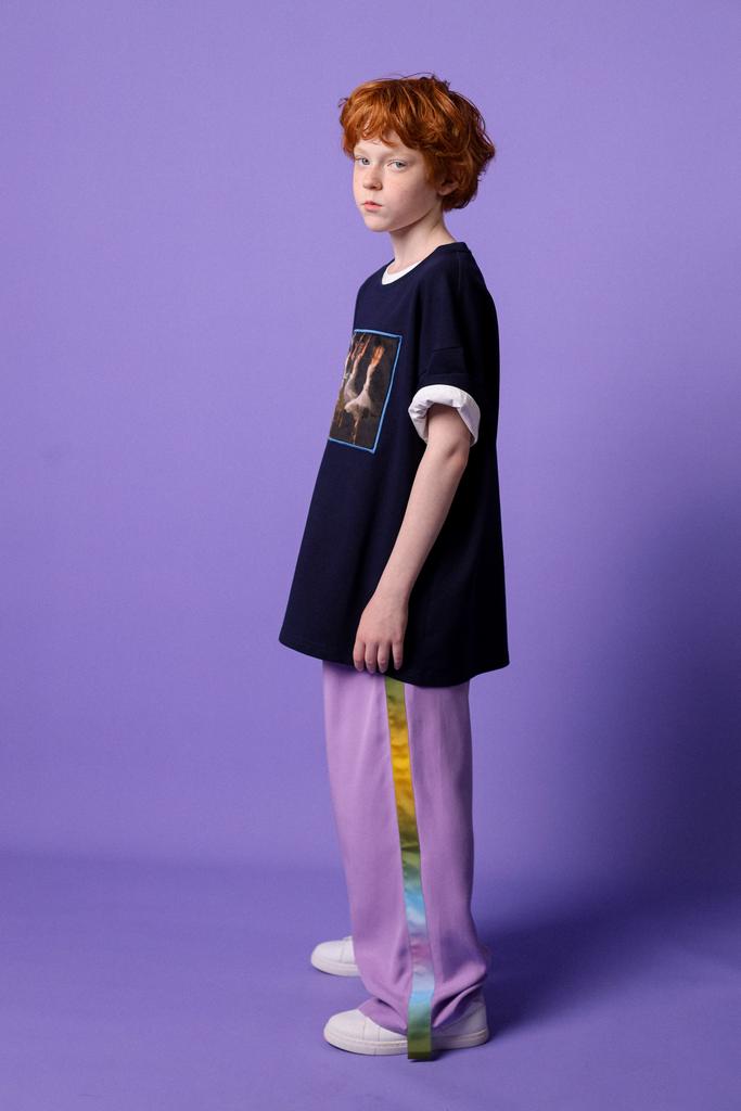 Брюки широкие на резинке с лампасами "Pajama party", сиреневые