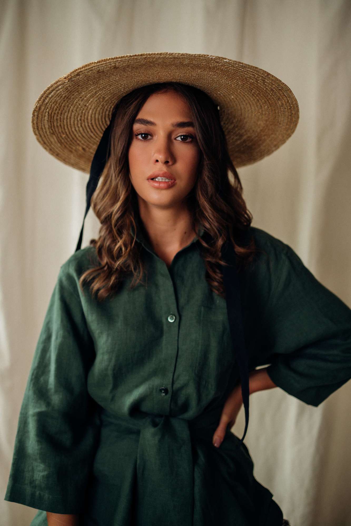 Льняна сорочка та штани. Зелений Мох