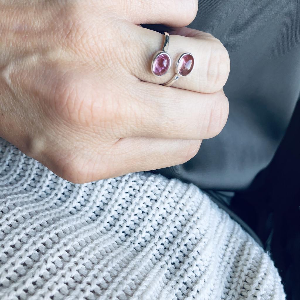 Кольцо двойное с розовым турмалином