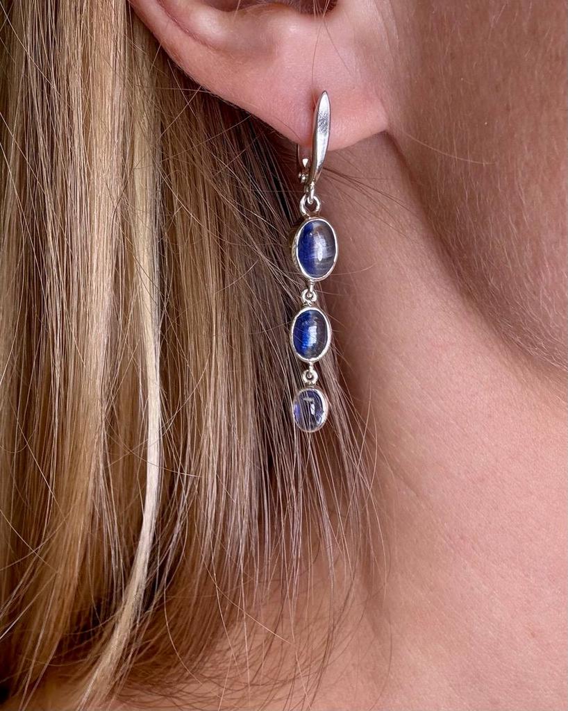 Серьги тройные с кианитом