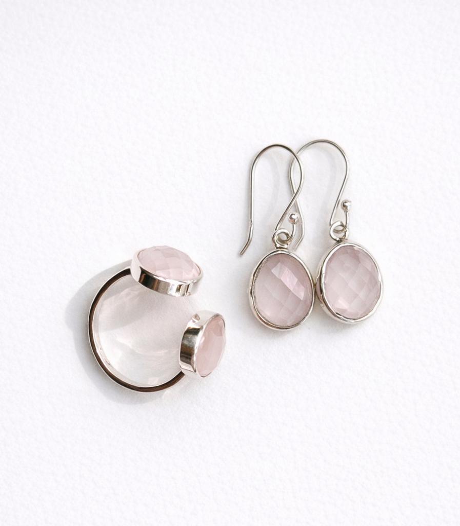 Серьги с розовым кварцем