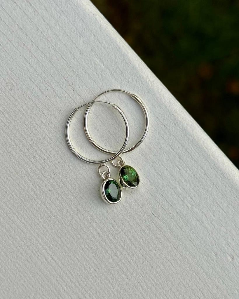 Серьги-кольца  с зеленым турмалином
