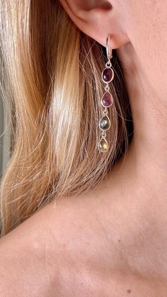 Серьги длинные с турмалином