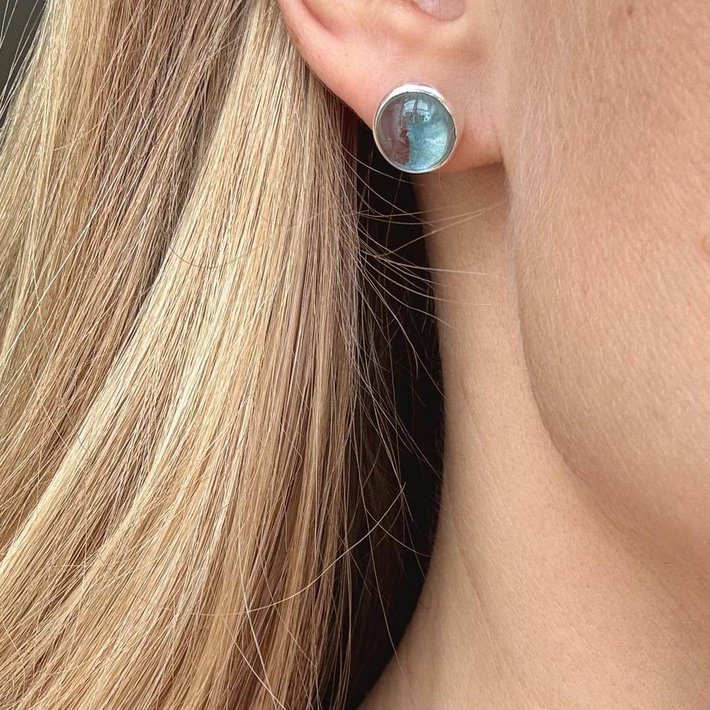 Серьги-гвоздики с голубым топазом круг