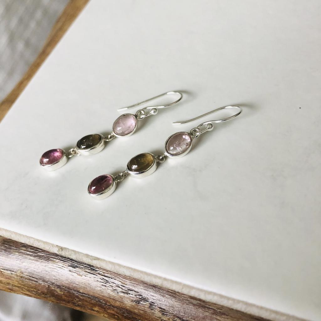Серьги тройные с турмалином
