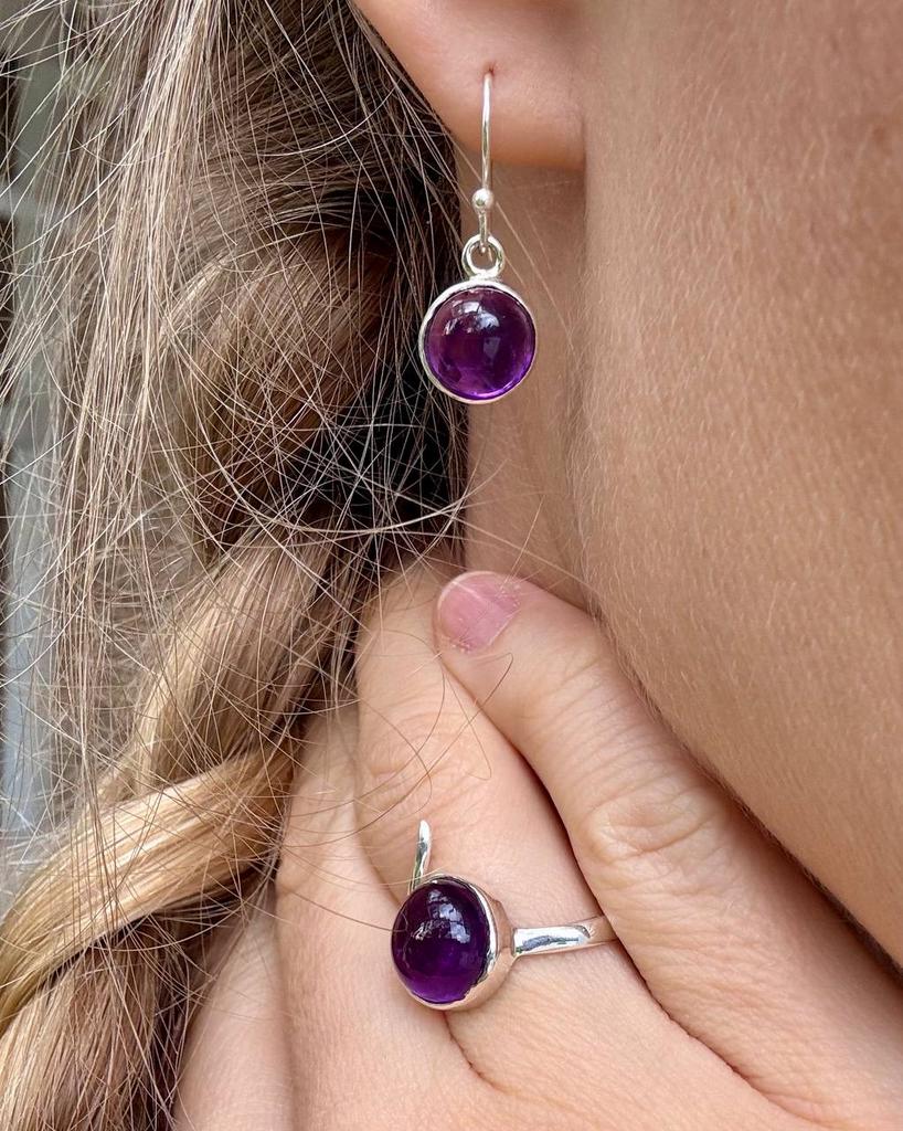 Серьги с аметистом круг