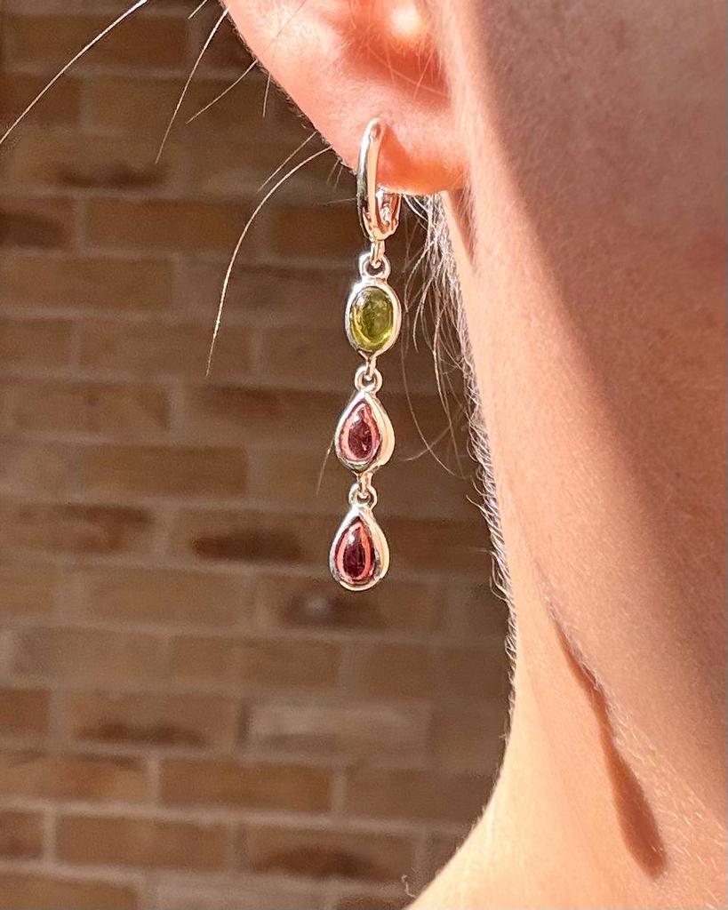 Серьги тройные с турмалином