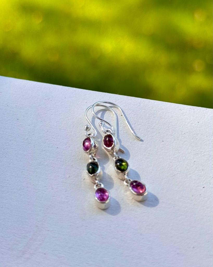 Серьги тройные с турмалином