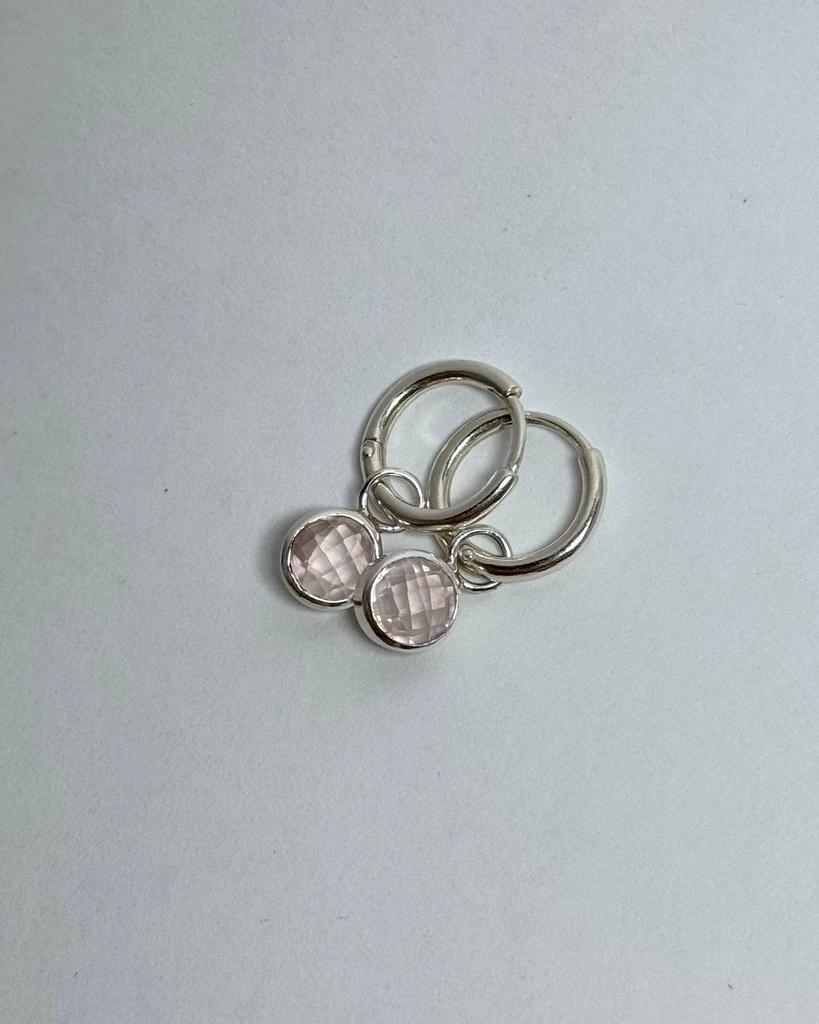 Серьги-конго с розовым кварцем круг