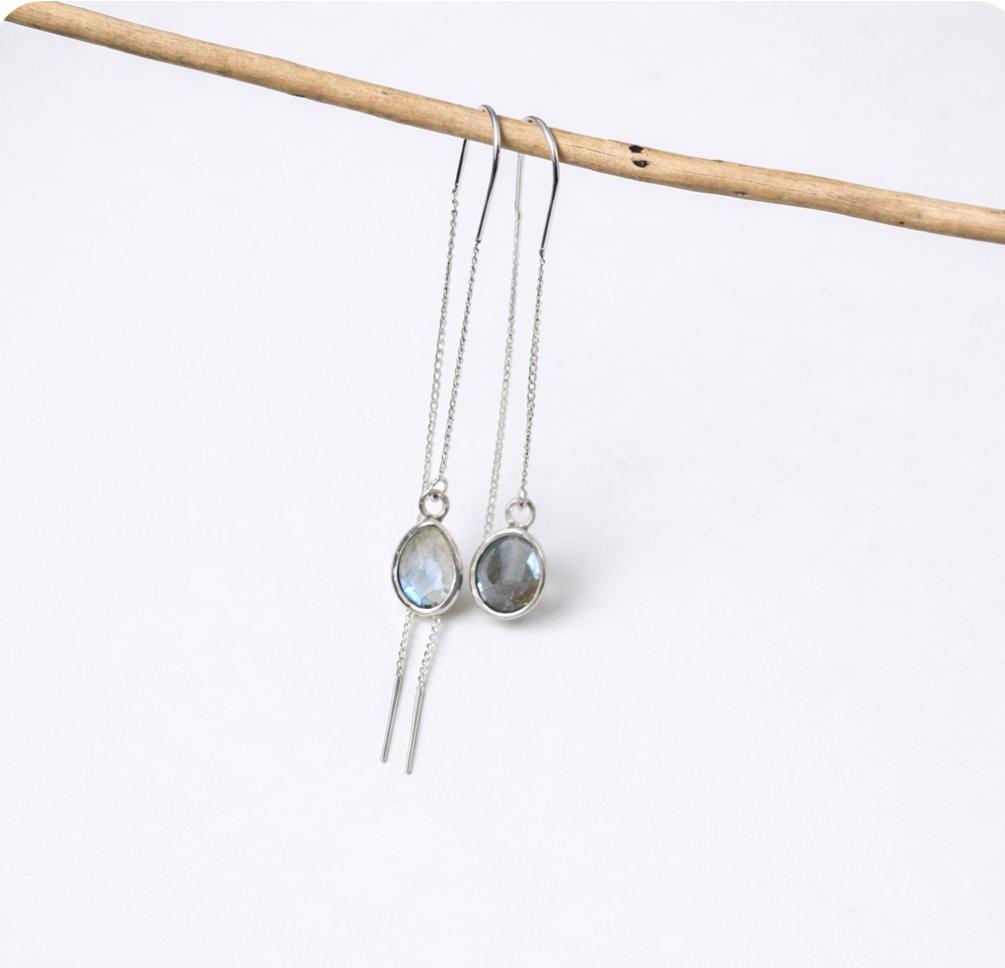 Boucles d’oreilles chaînes avec labradorite