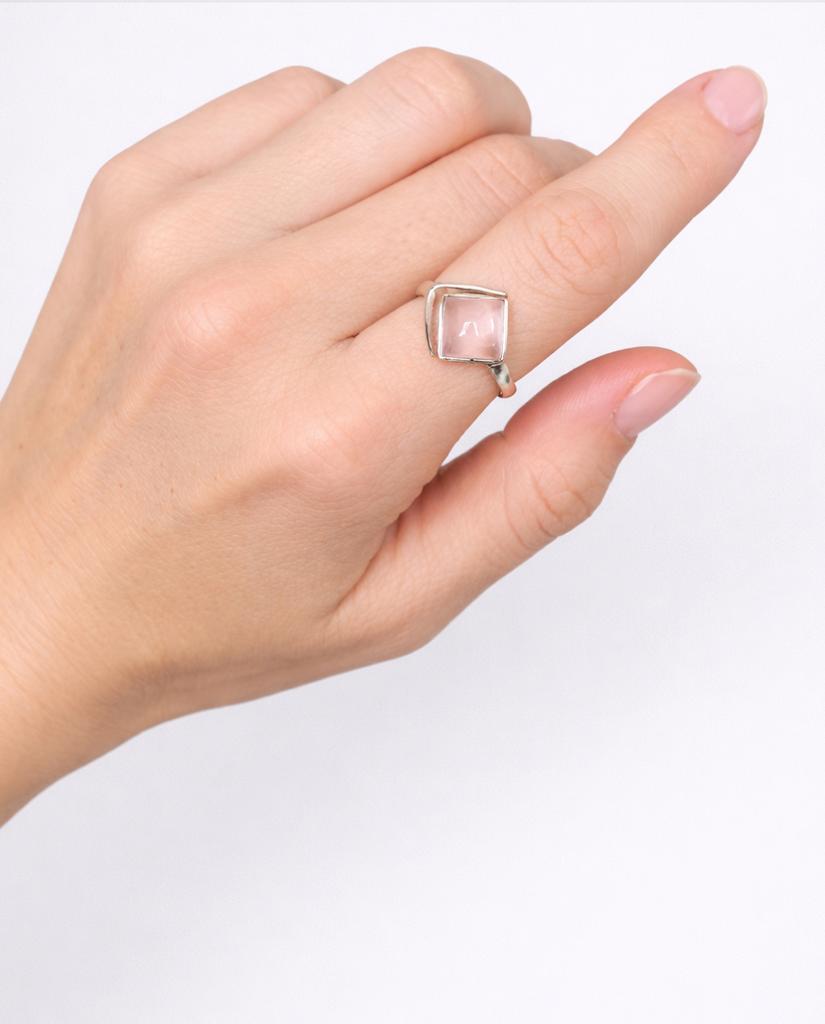 Bague avec quartz rose  losange