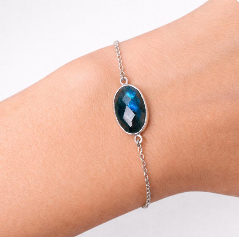 Bracelet chaîne en argent avec labradorite