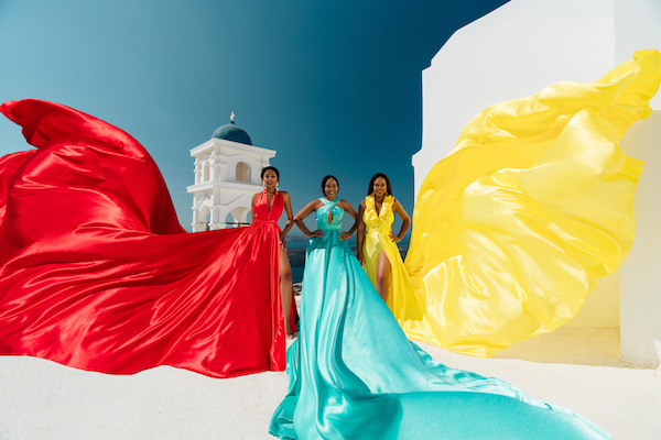 Santorini flying dress photo-shoot