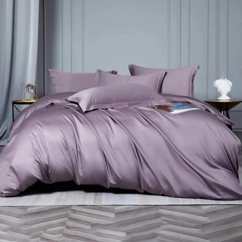 дитяча однотонна постільна білизна сатин лілового кольору lilac fog