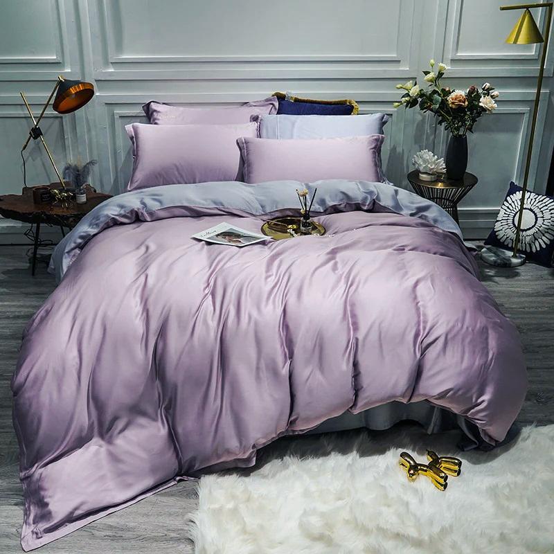 дитяча постільна білизна однотонний ліловий сатин з сірим