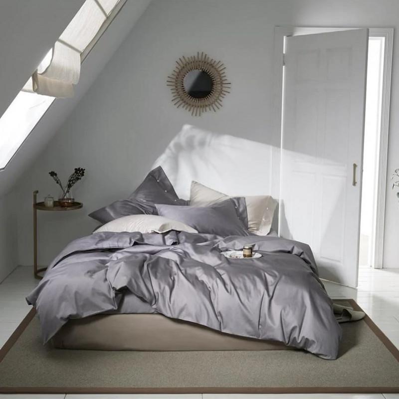 дитяча однотонна сіра постільна білизна сатин середної гами фото 1