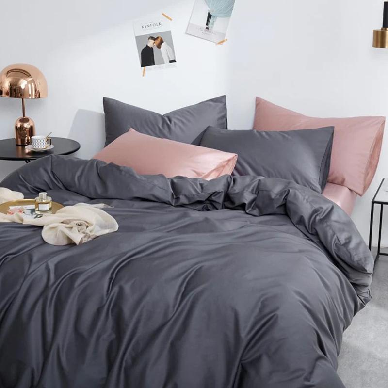 однотонна підліткова постільна білизна сатин графітовий колір в поєднанні з пудровим