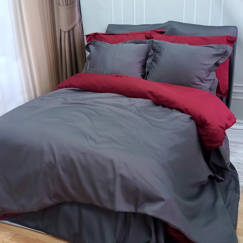однотонна підліткова постільні білизна сатин графітово-бордового кольору фото 1