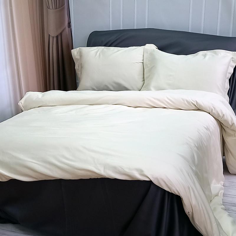 підліткова однотонна постільна білизна сатин молочного кольору комбі графіт фото 1