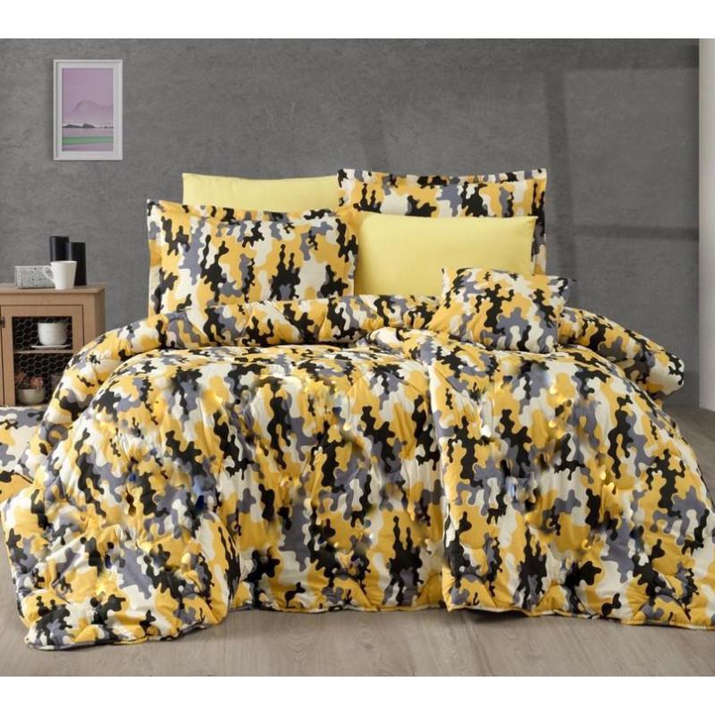 підліткова постільна білизна жовто-сіра з малюнком камуфляж фото 1