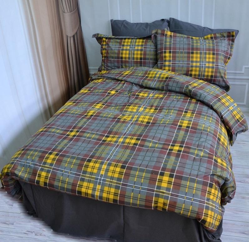 підліткова постільна білизна люкс сірого кольору у фовту клітинку фото 1