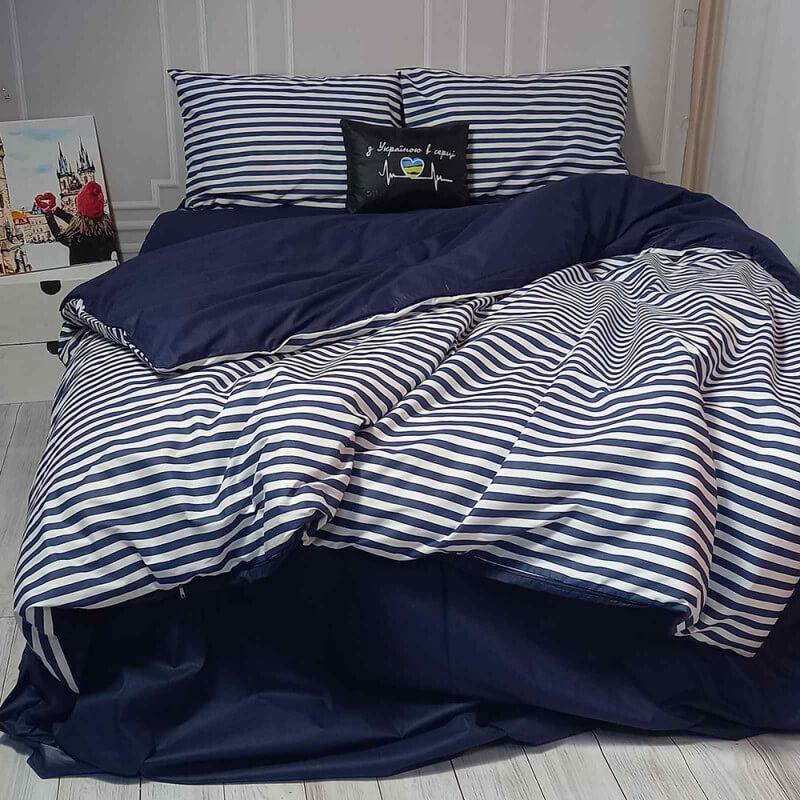 підліткова постільна білизна люкс темно-синього кольору у смужку