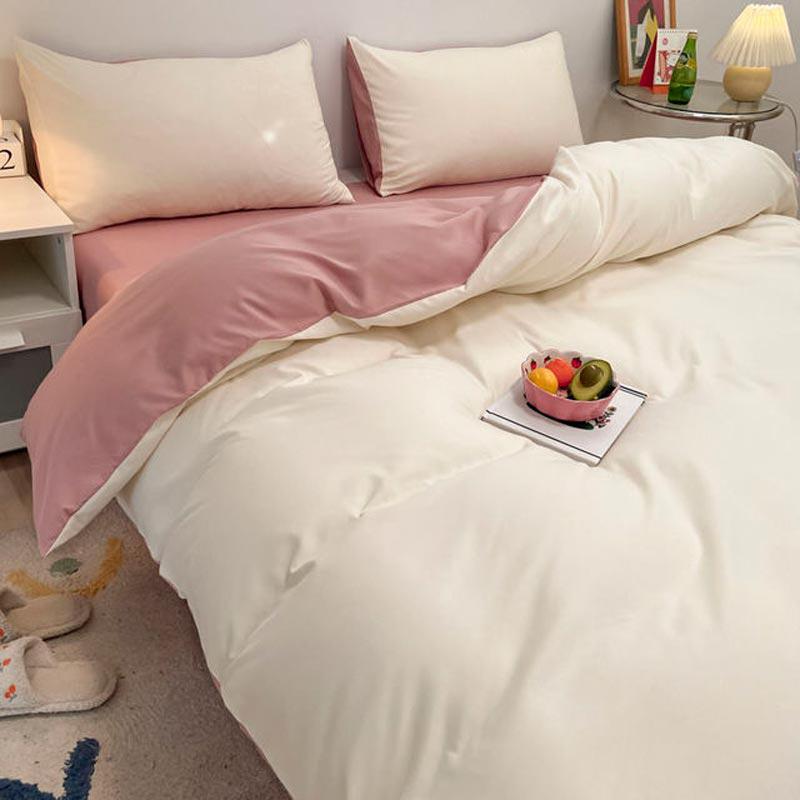 підліткова постільна білизна ранфорс молочного кольору в поєднанні з пудровим рожевим