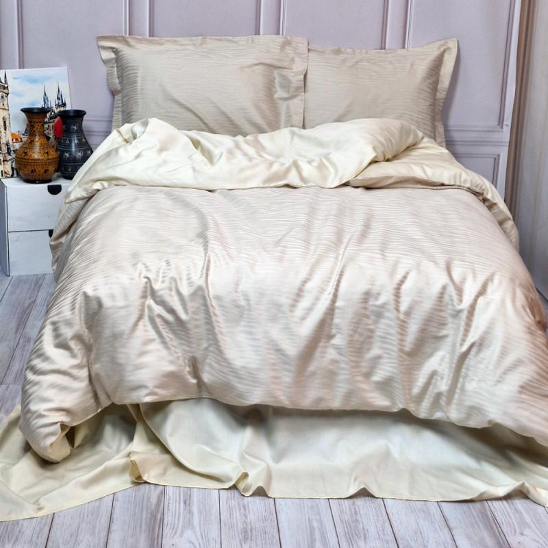 постільна білизна сатин жаккард молочного кольору з тваринним малюнком з полосками фото 1