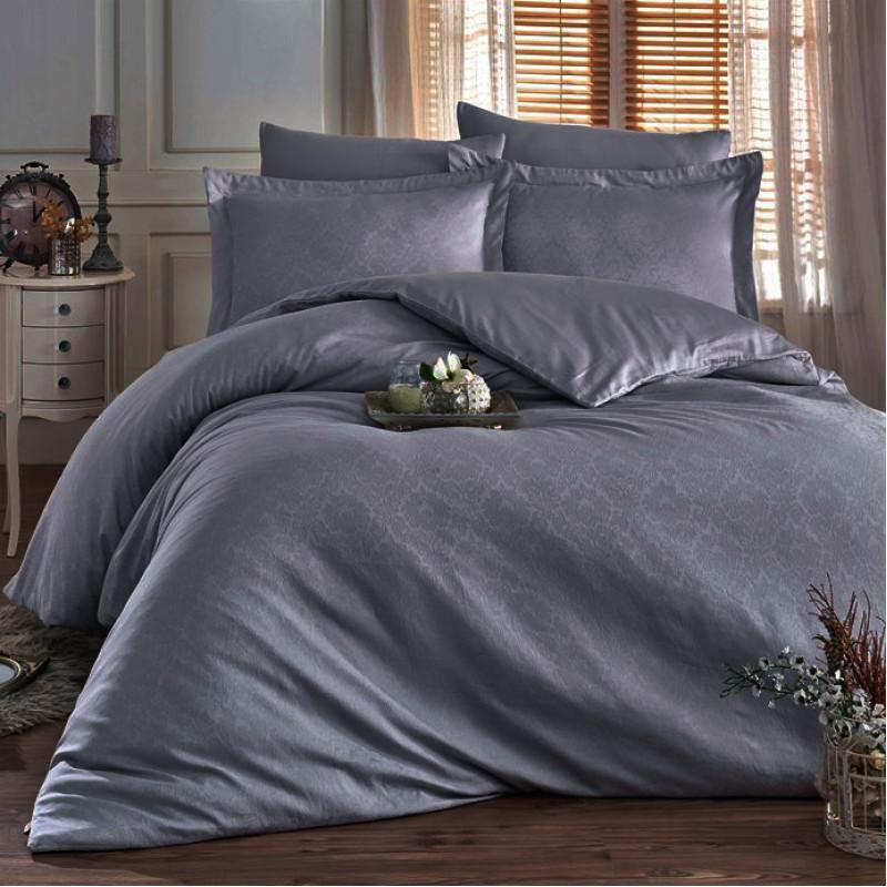 посітльна білизна сатин жаккард сірого кольору фото 1