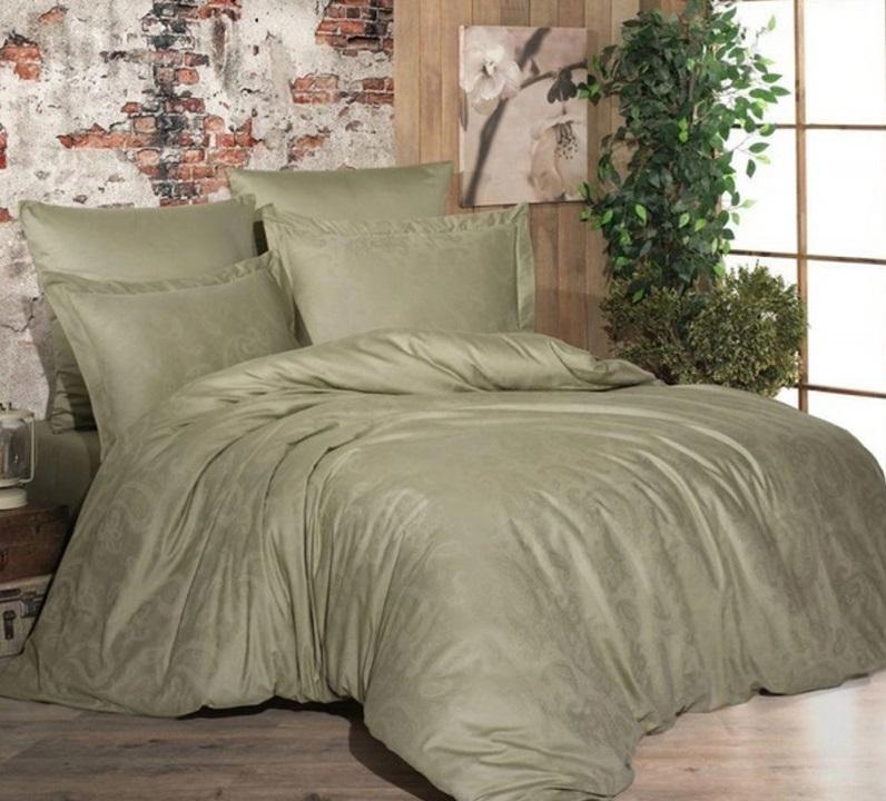 постільна білизна сатин жаккард оливкового кольору фото 1