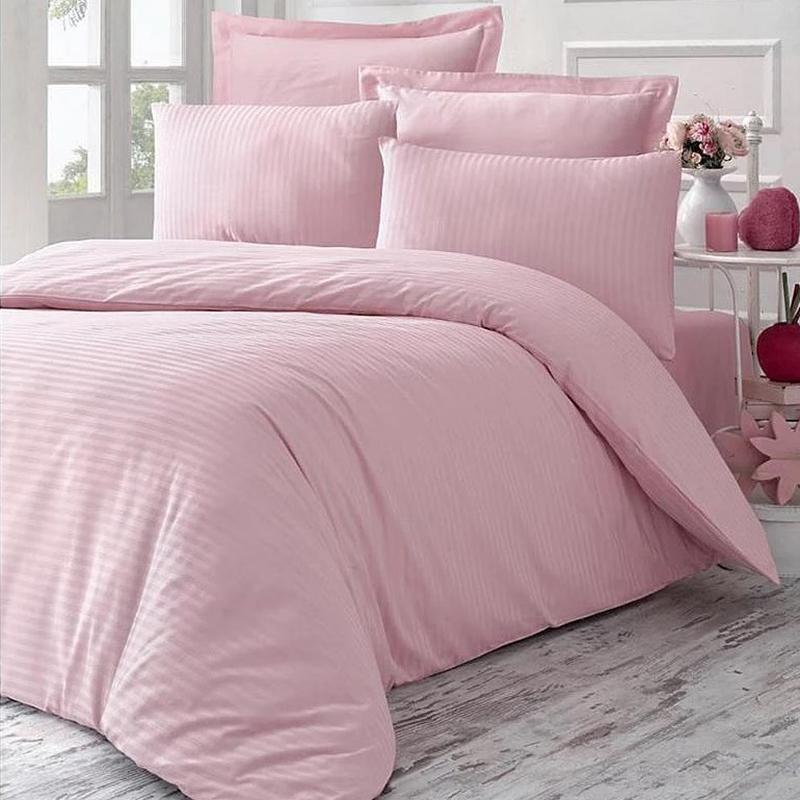 постільна білизна страйп сатин світлого рожевого кольору