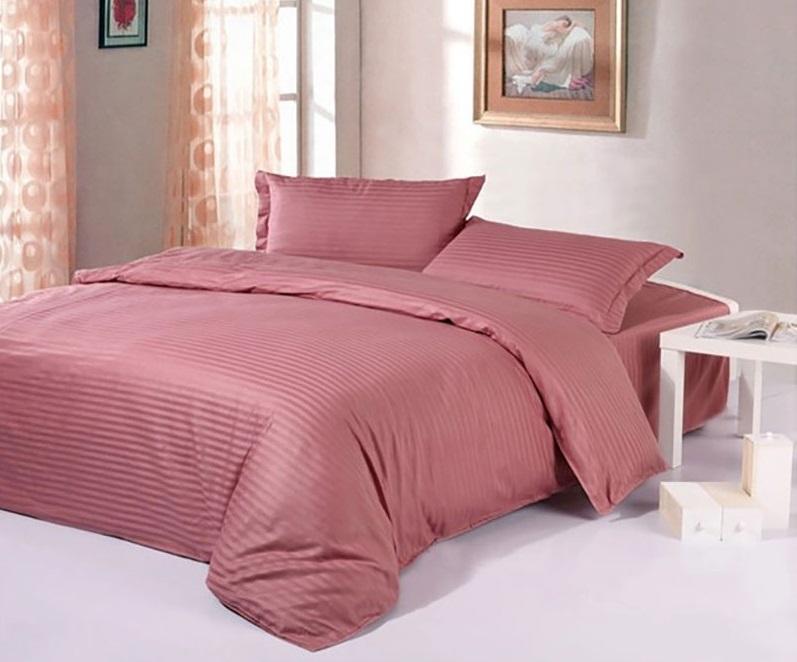 постільна білизна страйп сатин рожевого кольору з сливовим відтінком фото 1