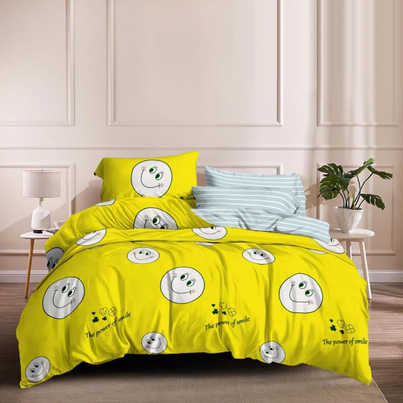 постільна білизна сатин жовтого кольору зі смайлами