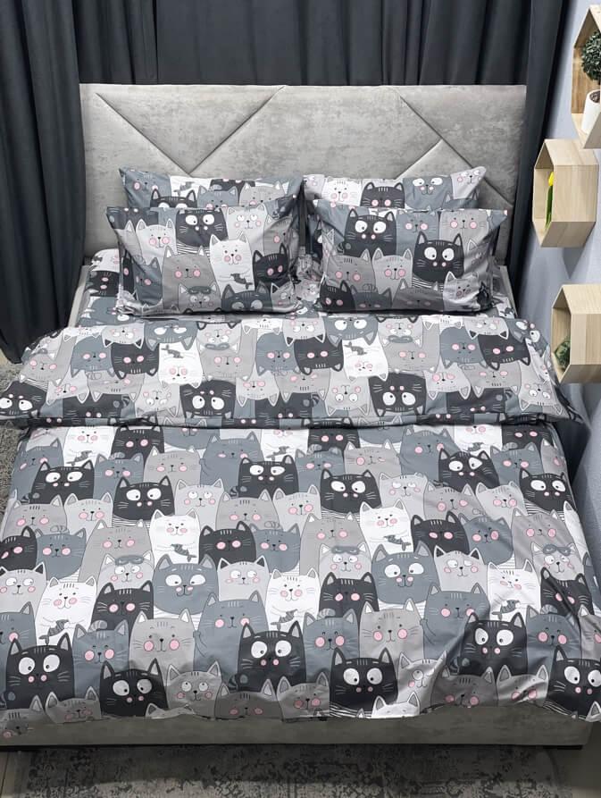 дитяча постільна білизна бязь сірого кольору з котиками фото 3