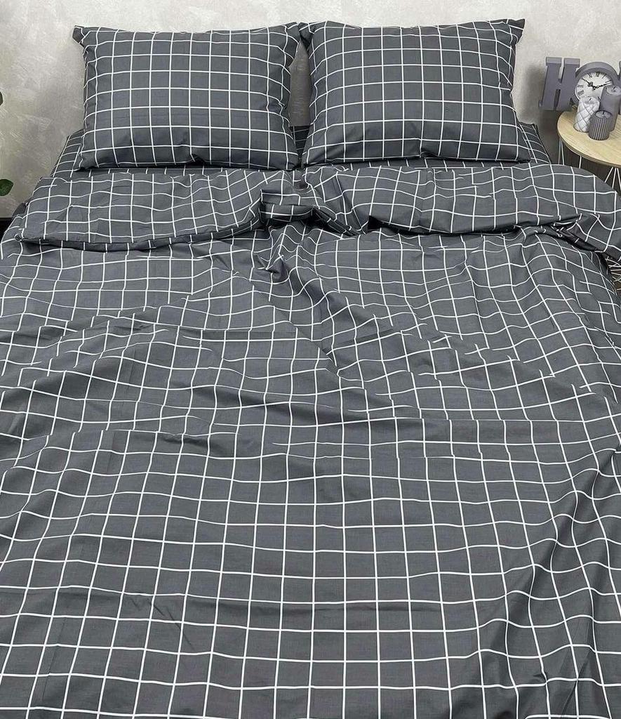 підліткова постільна білизна сірого кольору у білу клітинку фото 1