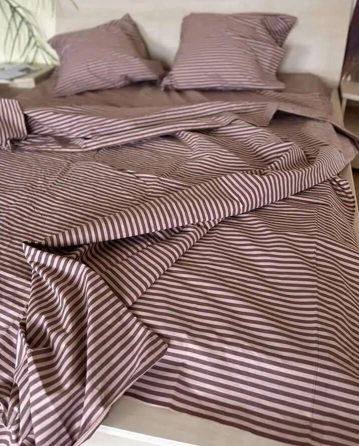 підліткова коричнева постільна білизна у полоску бязь страйп фото 1